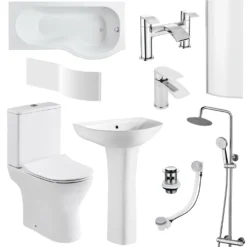 Harbour Acclaim Complete Bathroom Suite with 1700mm P Shape Shower Bath & Rimless Toilet