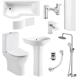 Harbour Acclaim Complete Bathroom Suite with 1700mm P Shape Shower Bath & Rimless Toilet
