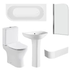 Harbour Acclaim 1700mm J Shaped Shower Bath Suite with Rimless Toilet