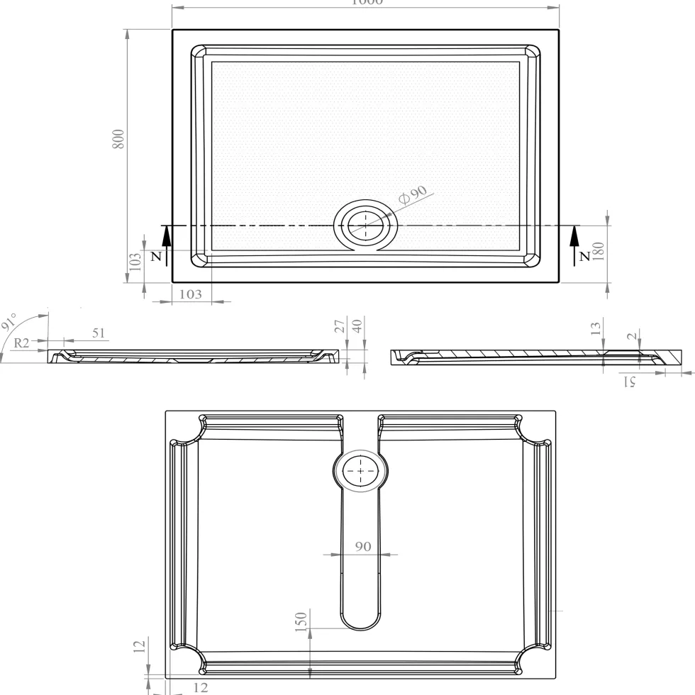 Harbour Anti Slip Gel Coated Stone Resin Rectangular Shower Tray - 14 Sizes