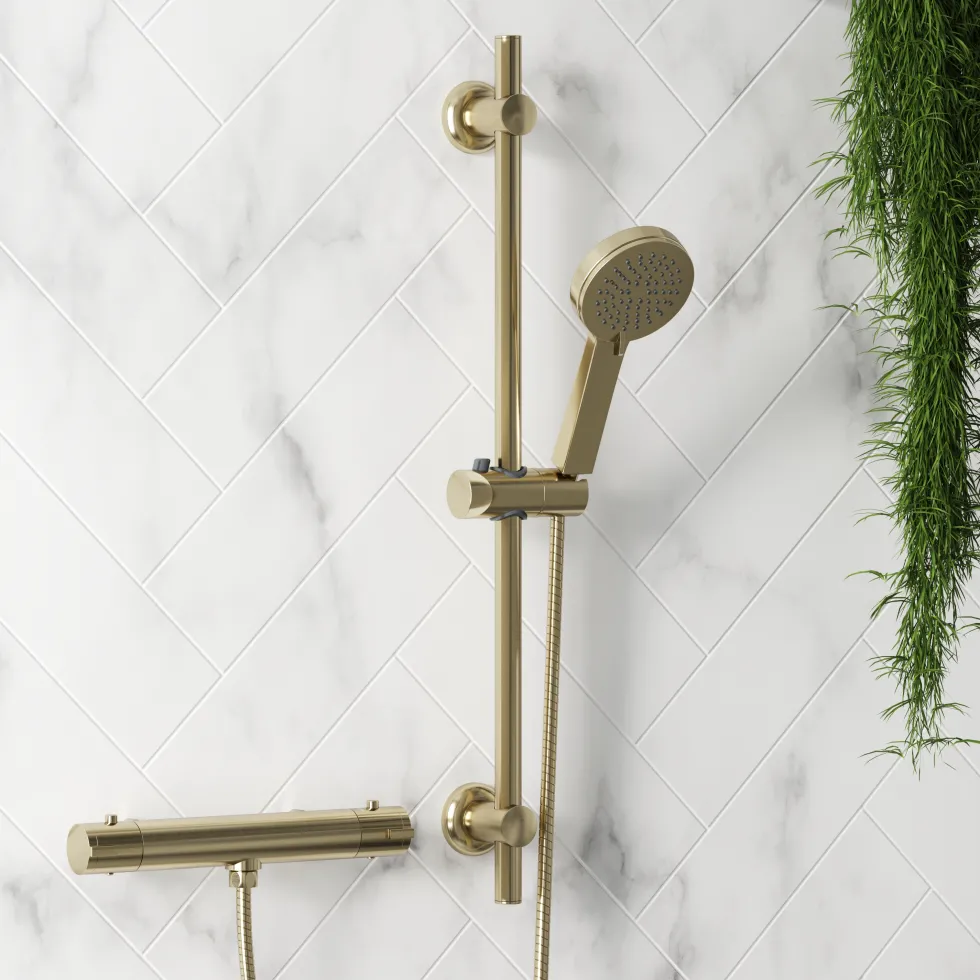 Harbour Clarity Brushed Brass Exposed Thermostatic Bar Shower Valve and Shower Rail Kit