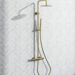 Harbour Clarity Brushed Brass Round Thermostatic Rigid Riser Shower Kit