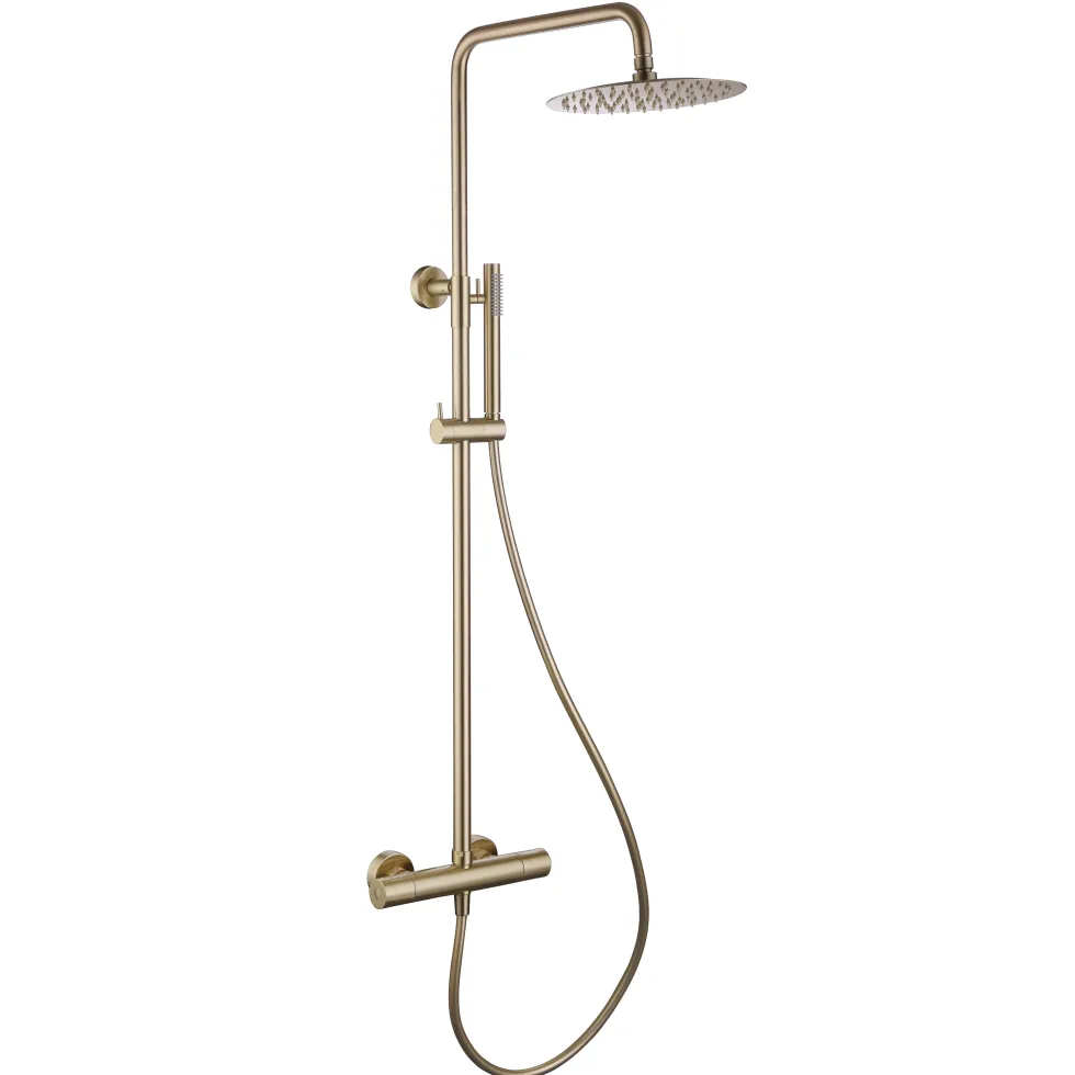 Harbour Clarity Brushed Brass Round Thermostatic Rigid Riser Shower Kit