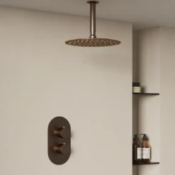 Harbour Clarity Brushed Bronze Concealed Shower Valve, Fixed Ceiling Mounted Shower Arm & Head