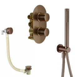 Harbour Clarity Brushed Bronze Shower Package with 2 Outlet Valve, Wall Shower Kit and Overflow Bath Filler