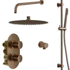 Harbour Clarity Brushed Bronze Shower Package with 2 Outlet Valve, Fixed Head & Wall Mounted Arm and Slide Rail Shower Kit