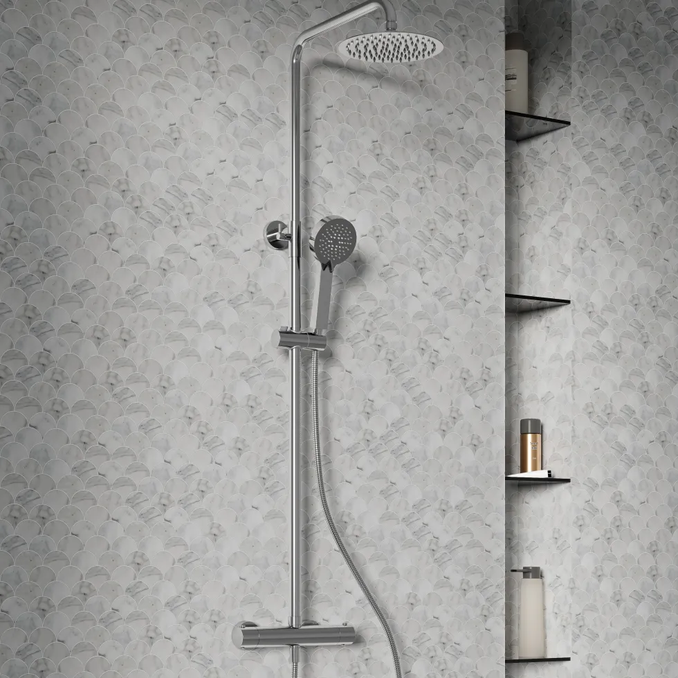 Harbour Clarity Cool Touch Exposed Thermostatic Rigid Riser Shower Kit with Round Handset