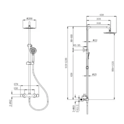 Harbour Clarity Cool Touch Exposed Thermostatic Rigid Riser Shower Kit with Round Handset