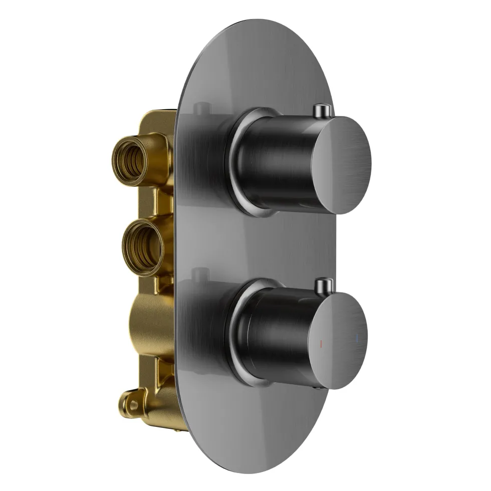 Harbour Clarity Gunmetal Shower Package with 2 Outlet Valve, Slide Rail Kit and Overflow Bath Filler