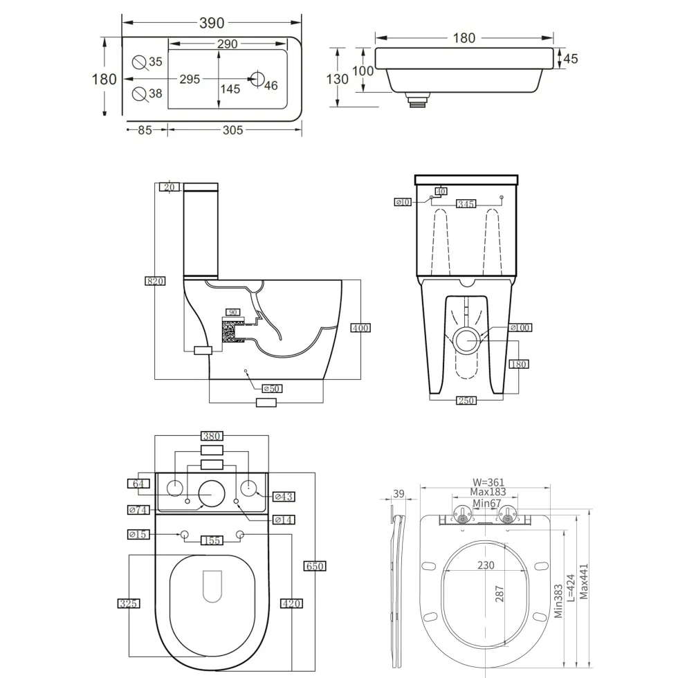 Harbour Clarity 2 in 1 Wash Basin & Close Coupled Open Back Toilet with Soft Close Seat