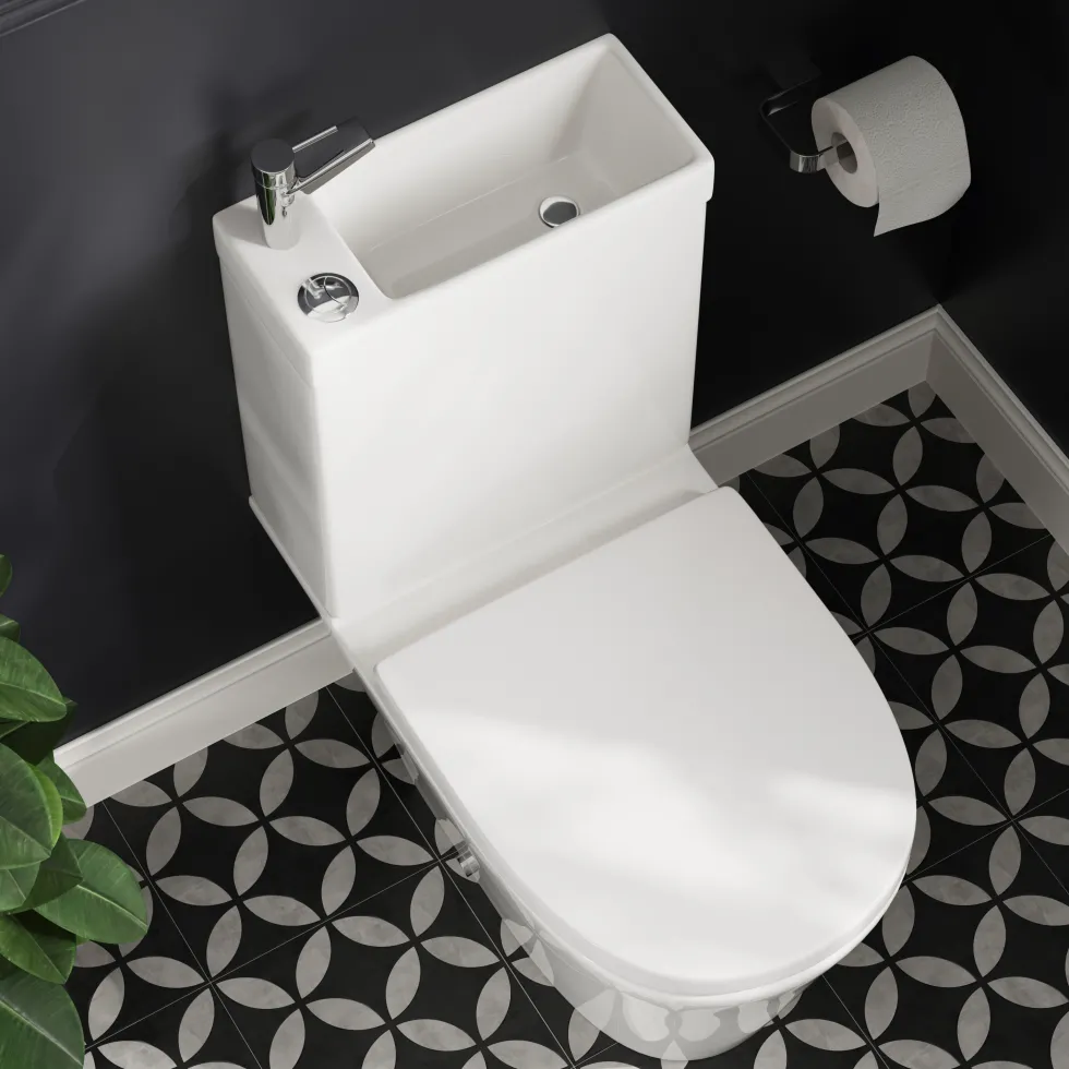 Harbour Clarity 2 in 1 Wash Basin & Close Coupled Open Back Toilet with Soft Close Seat