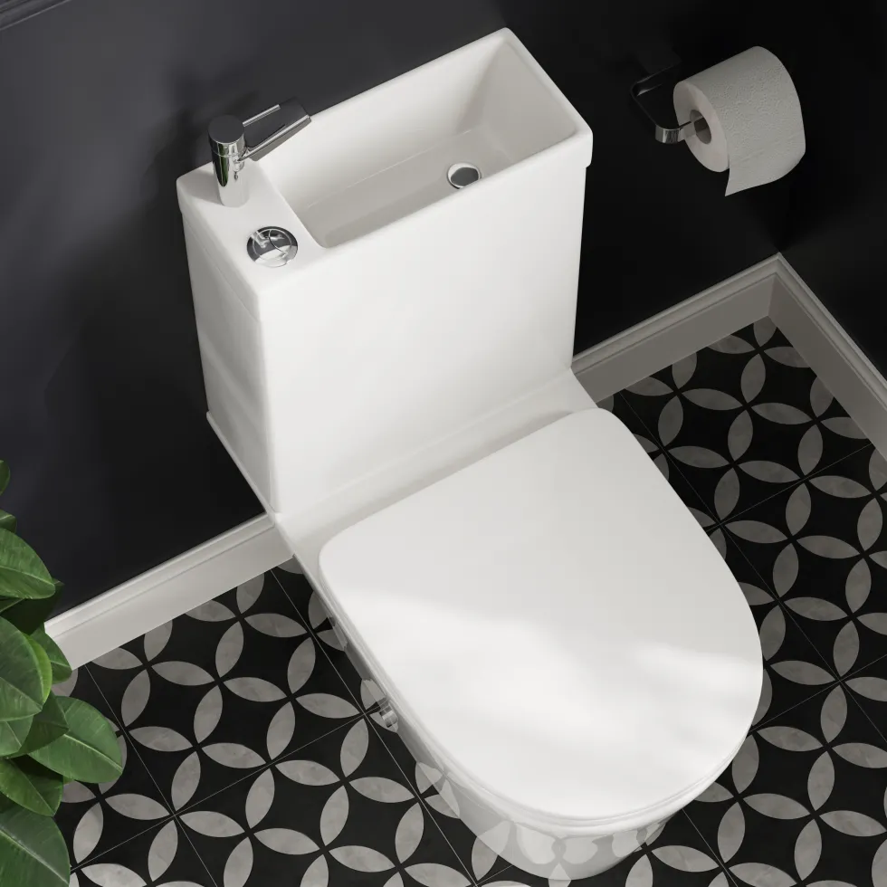 Harbour Clarity 2 in 1 Wash Basin & Close Coupled Open Back Toilet with Soft Close Seat