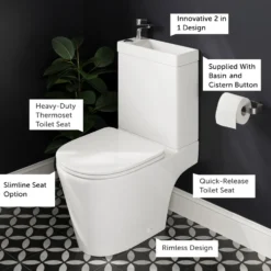 Harbour Clarity 2 in 1 Wash Basin & Close Coupled Open Back Toilet with Soft Close Seat