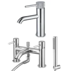 Harbour Clarity Knurled Basin Mixer Tap & Waste and Bath Shower Mixer Tap with Shower Kit