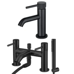 Harbour Clarity Knurled Basin Mixer Tap & Waste and Bath Shower Mixer Tap with Shower Kit