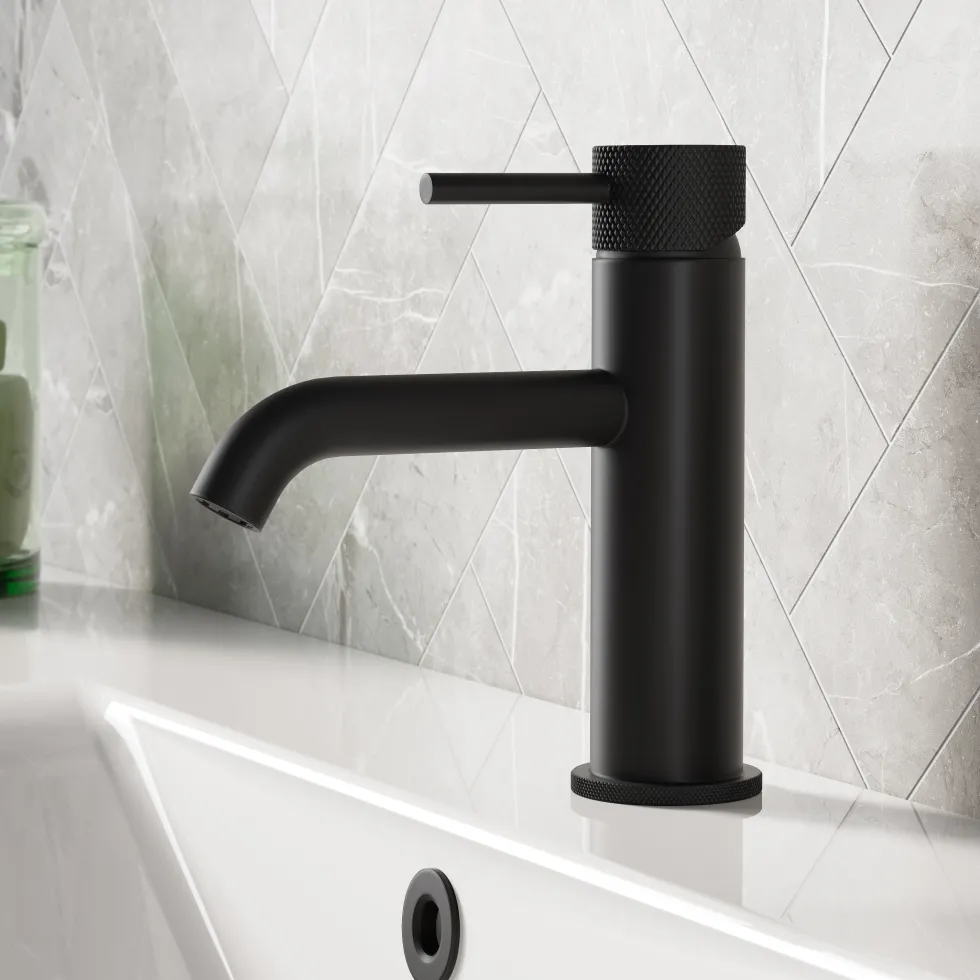 Harbour Clarity Knurled Basin Mixer Tap & Waste and Bath Shower Mixer Tap with Shower Kit
