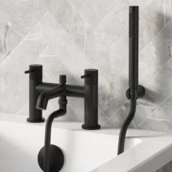 Harbour Clarity Knurled Basin Mixer Tap & Waste and Bath Shower Mixer Tap with Shower Kit