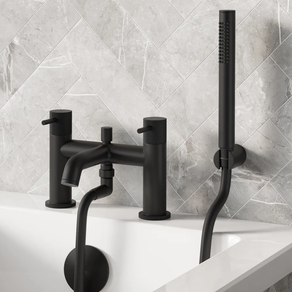 Harbour Clarity Knurled Basin Mixer Tap & Waste and Bath Shower Mixer Tap with Shower Kit