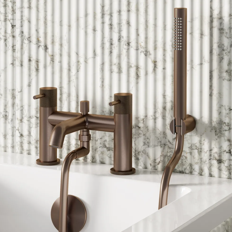 Harbour Clarity Knurled Basin Mixer Tap & Waste and Bath Shower Mixer Tap with Shower Kit