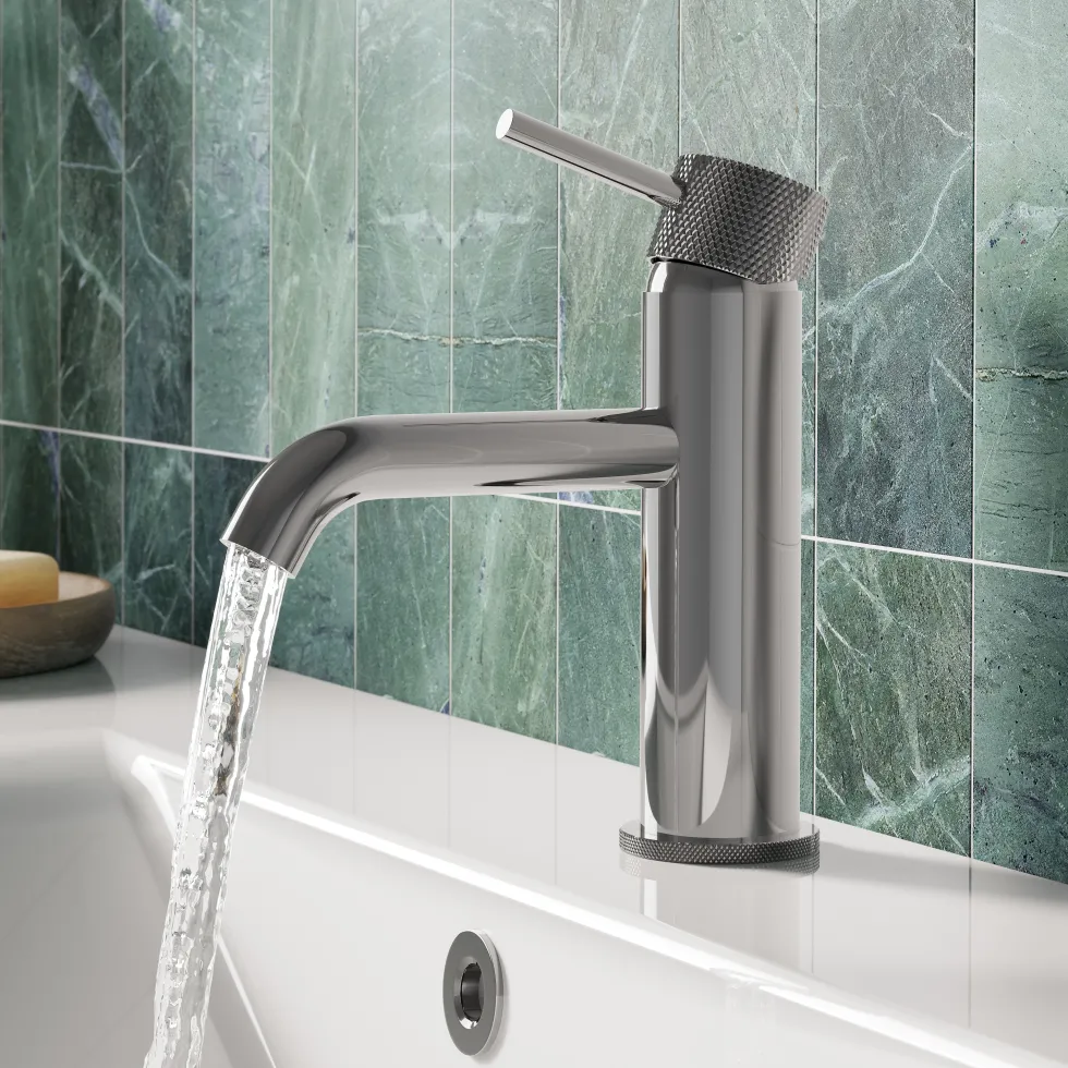 Harbour Clarity Knurled Basin Mixer Tap & Waste and Bath Shower Mixer Tap with Shower Kit