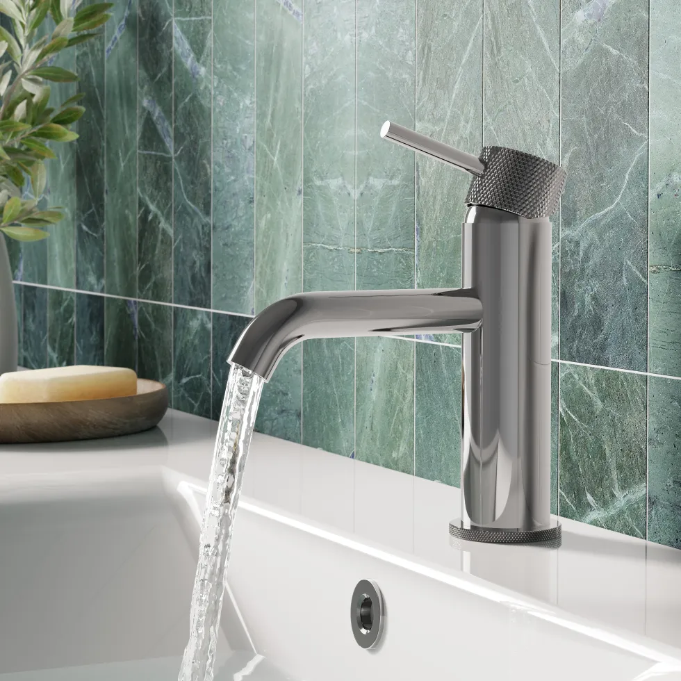 Harbour Clarity Knurled Basin Mixer Tap & Waste and Bath Shower Mixer Tap with Shower Kit