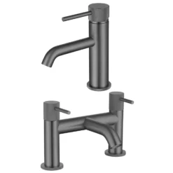 Harbour Clarity Knurled Basin Mixer Tap & Waste and Deck Mounted Bath Mixer Tap