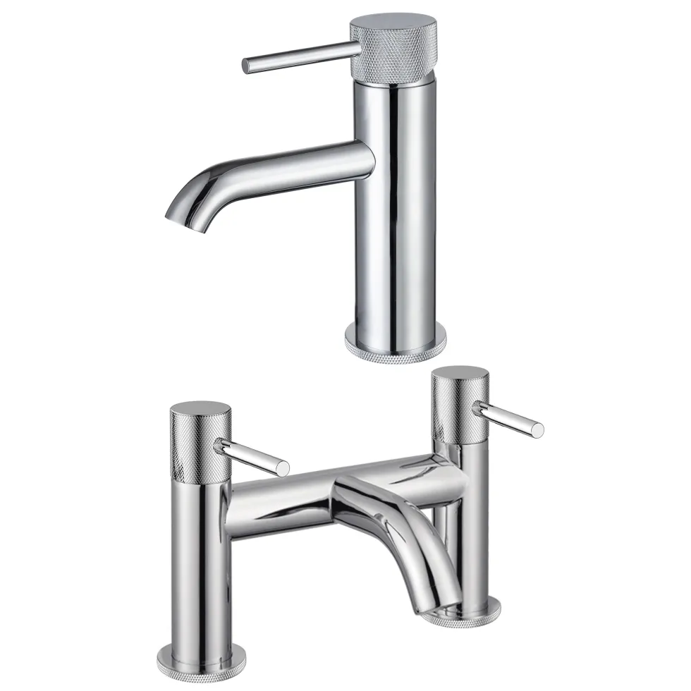 Harbour Clarity Knurled Basin Mixer Tap & Waste and Deck Mounted Bath Mixer Tap