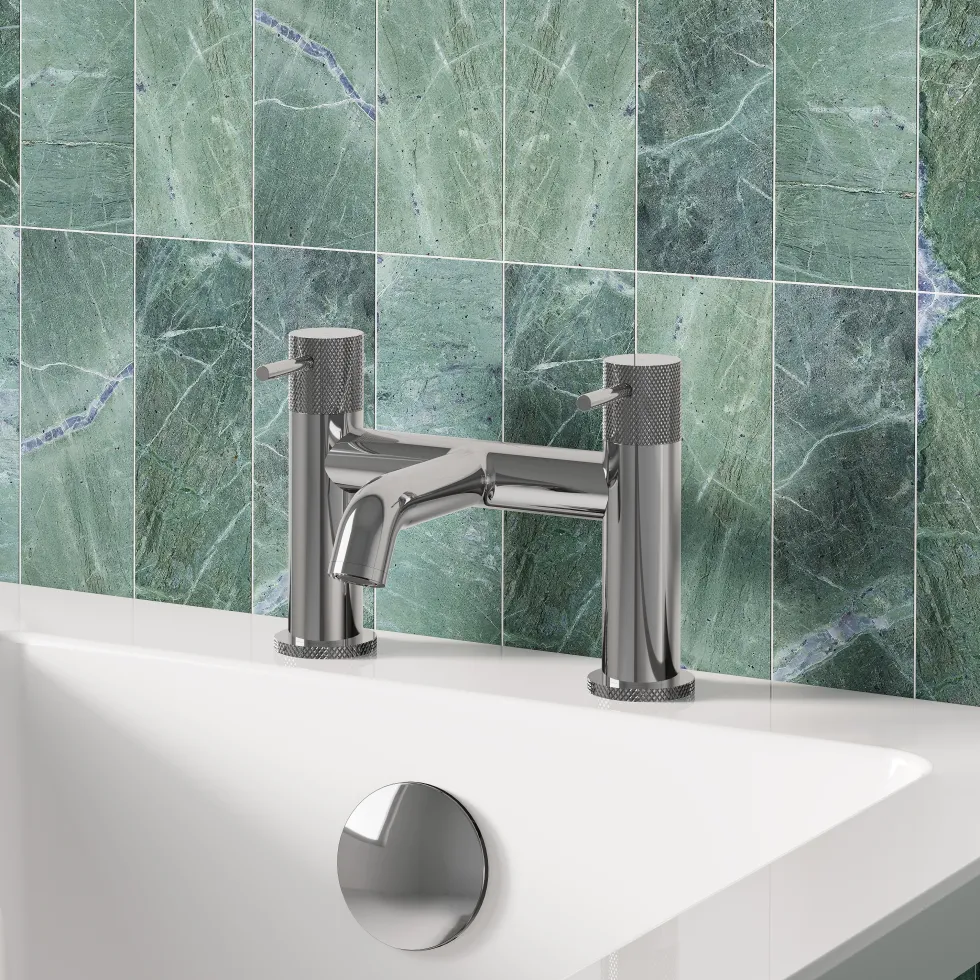 Harbour Clarity Knurled Basin Mixer Tap & Waste and Deck Mounted Bath Mixer Tap