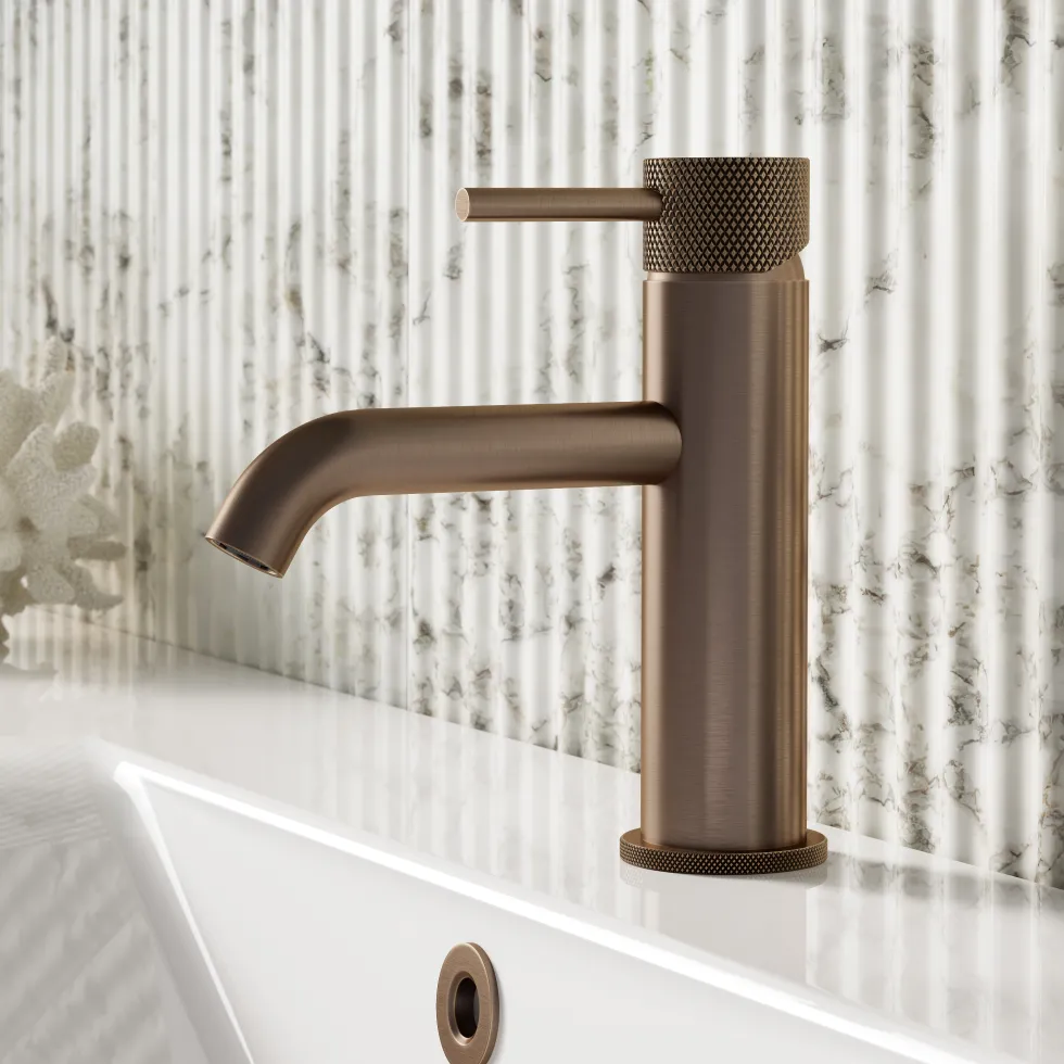 Harbour Clarity Knurled Basin Mixer Tap & Waste and Deck Mounted Bath Mixer Tap