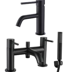 Harbour Clarity Matt Black Basin Mixer Tap and Bath Shower Mixer Tap with Shower Kit