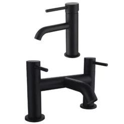 Harbour Clarity Matt Black Basin Mixer Tap and Deck Mounted Bath Mixer Tap