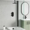 Harbour Clarity Matt Black Concealed Shower Valve, Fixed Ceiling Mounted Head and Overflow Bath Filler