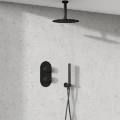 Harbour Clarity Matt Black Concealed Shower Valve, Fixed Ceiling Mounted Head and Wall Shower Kit