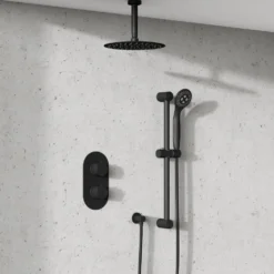 Harbour Clarity Matt Black Concealed Shower Valve, Fixed Ceiling Mounted Head and Slide Rail Kit