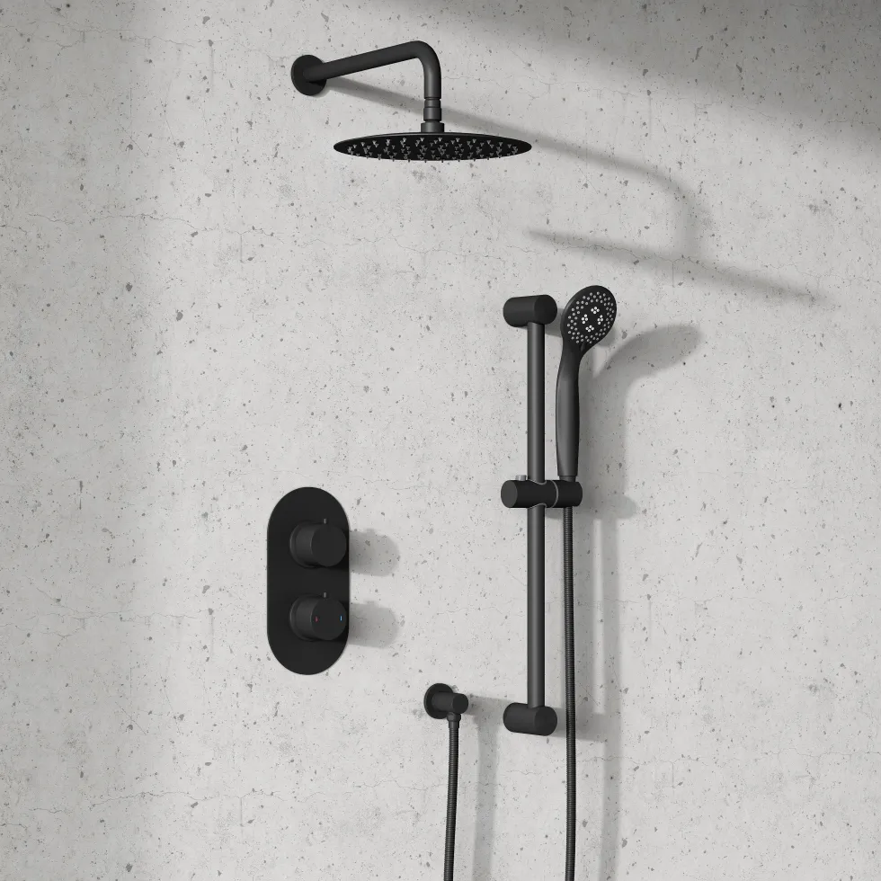 Harbour Clarity Matt Black Concealed Shower Valve, Fixed Head & Arm and Slide Rail Kit