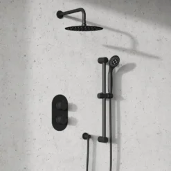 Harbour Clarity Matt Black Concealed Shower Valve, Fixed Head & Arm and Slide Rail Kit