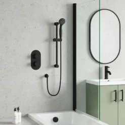 Harbour Clarity Matt Black Concealed Shower Valve, Shower Rail Kit & Overflow Bath Filler