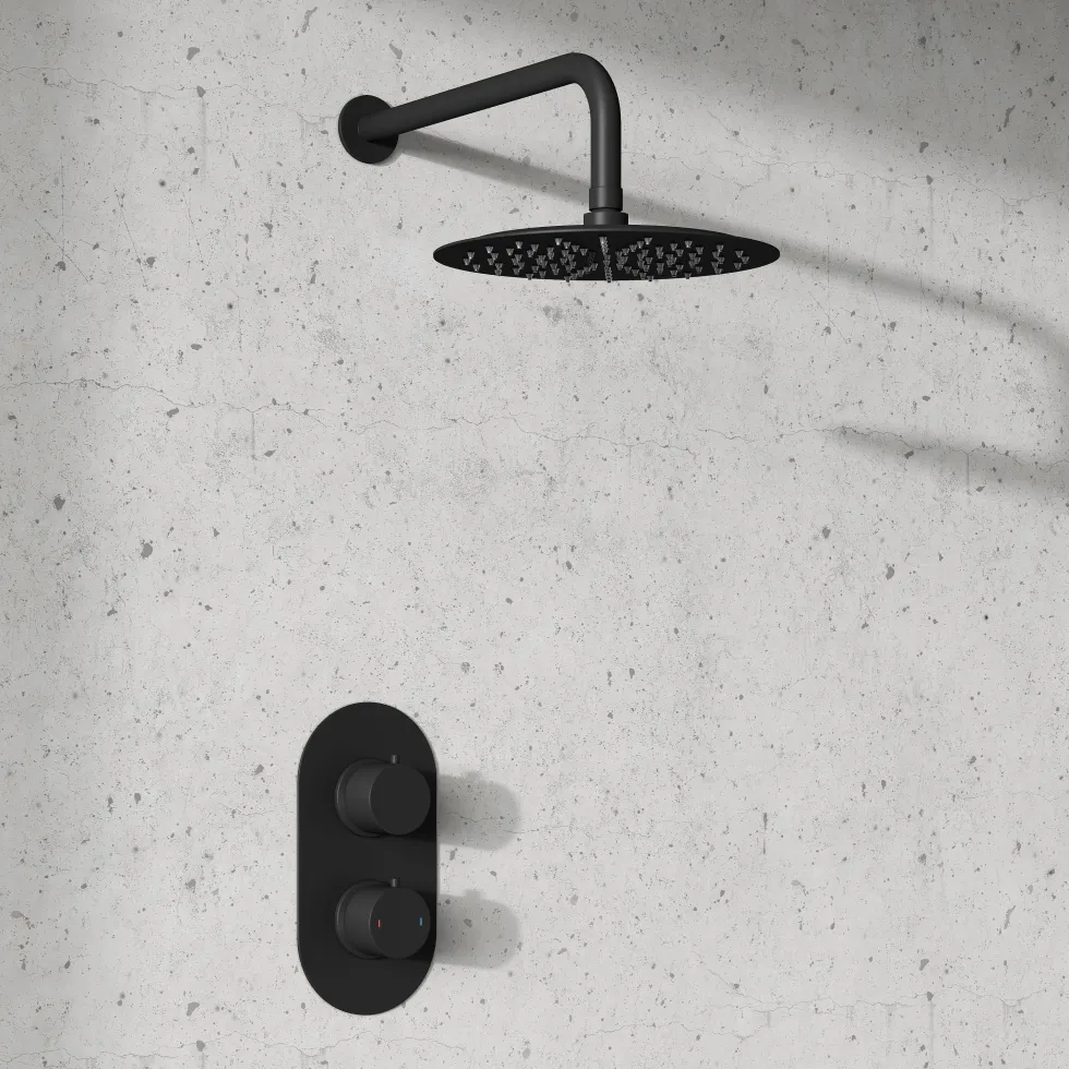 Harbour Clarity Matt Black Concealed Shower Valve & Wall Mounted Fixed Shower Head