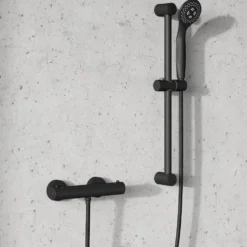 Harbour Clarity Matt Black Exposed Thermostatic Bar Shower Valve and Shower Rail Kit