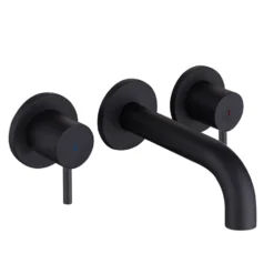 Harbour Clarity Matt Black 3 Hole Wall Mounted Basin Tap with Easy Plumb Installation Kit