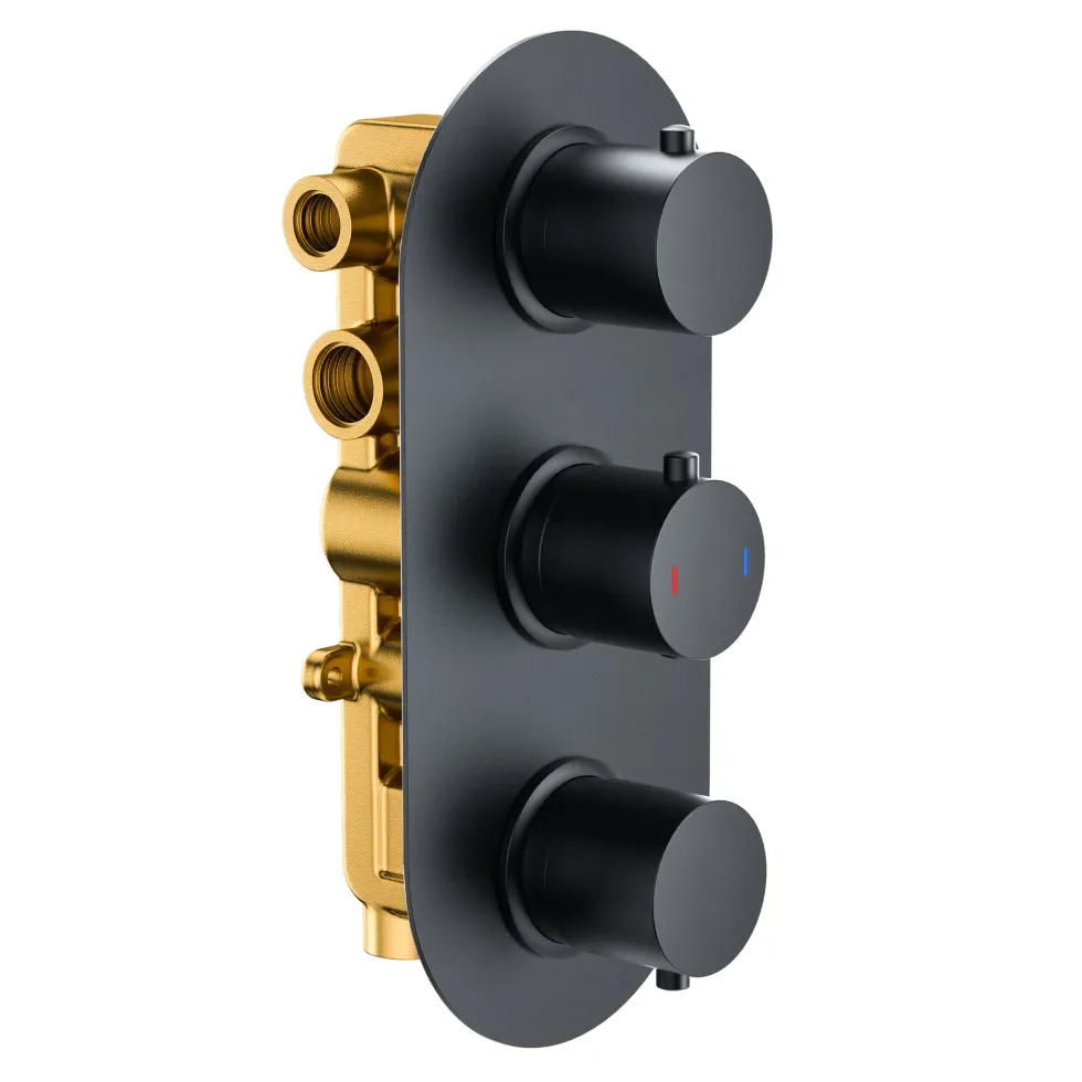 Harbour Clarity Matt Black 3 Outlet Concealed Thermostatic Mixer Valve