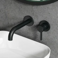 Harbour Clarity Matt Black Wall Mounted Basin Tap with Easy Plumb Installation Kit
