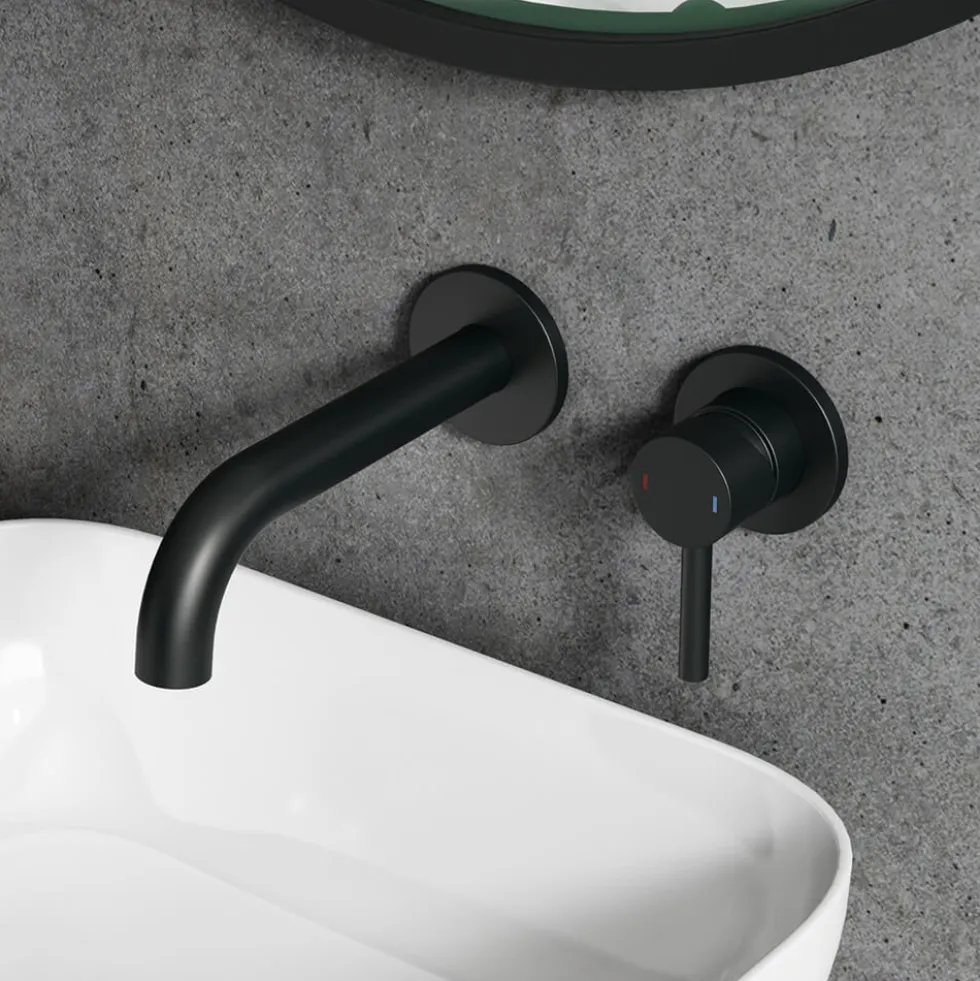 Harbour Clarity Matt Black Wall Mounted Basin Tap with Easy Plumb Installation Kit