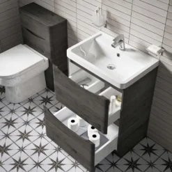 Harbour Clarity 600mm Floorstanding Graphite Oak Vanity Unit & Basin