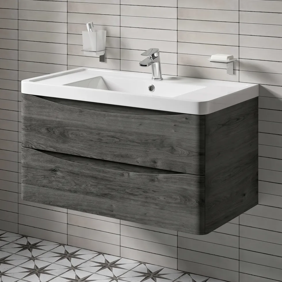 Harbour Clarity 900mm Wall Mounted Graphite Oak Vanity Unit & Basin