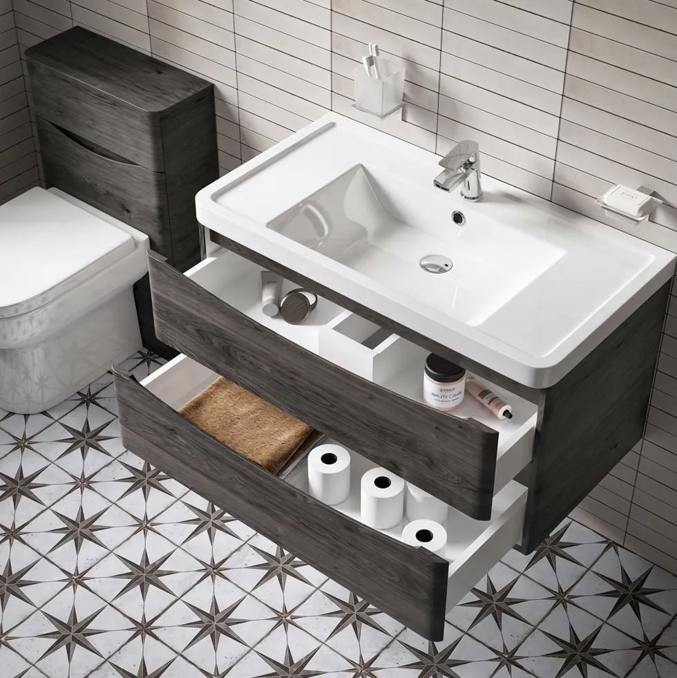 Harbour Clarity 900mm Wall Mounted Graphite Oak Vanity Unit & Basin