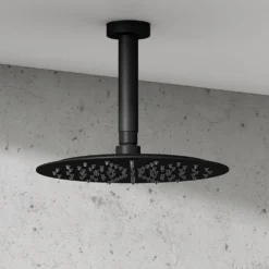 Harbour Clarity Round Shower Head with Ceiling Arm - Matt Black