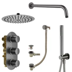 Harbour Clarity Shower Package with 3 Outlet Valve, Fixed Head & Wall Arm, Wall Shower Kit and Overflow Bath Filler