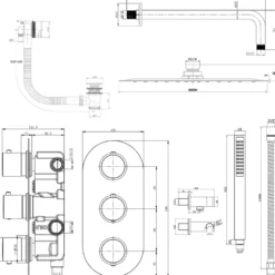 Harbour Clarity Shower Package with 3 Outlet Valve, Fixed Head & Wall Arm, Wall Shower Kit and Overflow Bath Filler