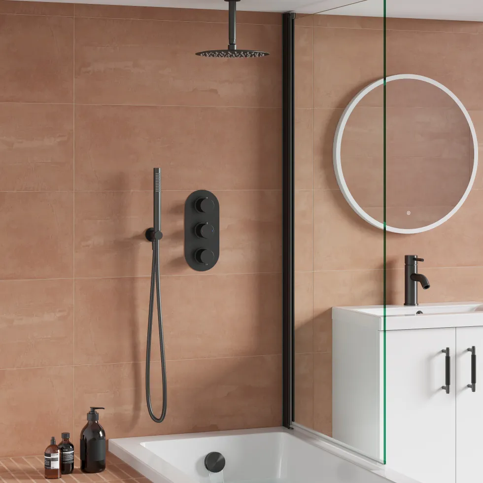Harbour Clarity Shower Package with 3 Outlet Valve, Fixed Head & Ceiling Arm, Wall Shower Kit and Overflow Bath Filler